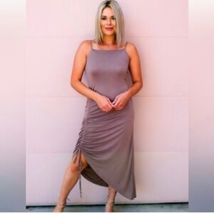 NWT Maverick The Collection Mauve Ruched Asymmetrical‎ Midi Dress Large